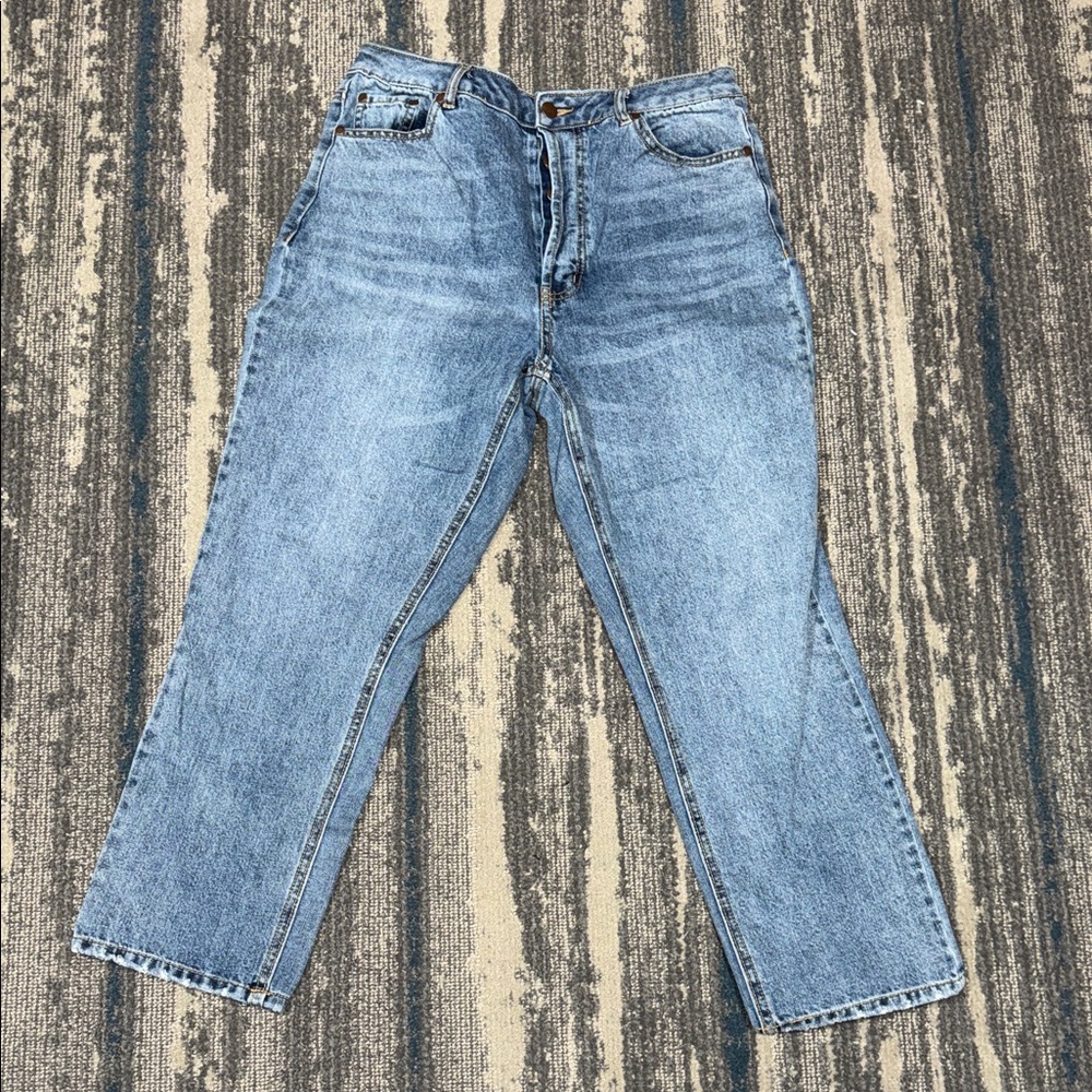 Size 10 Versona Light Blue Modern Straight Buttonfly Ankle Jeans - Picture 2 of 5
